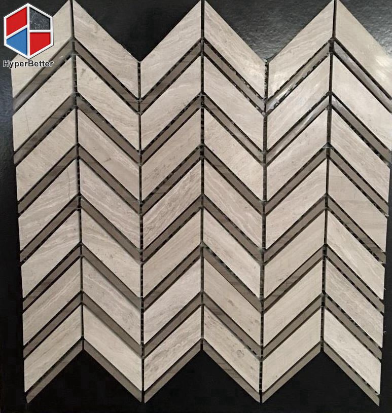 Herringbone wood grain stone mosaic