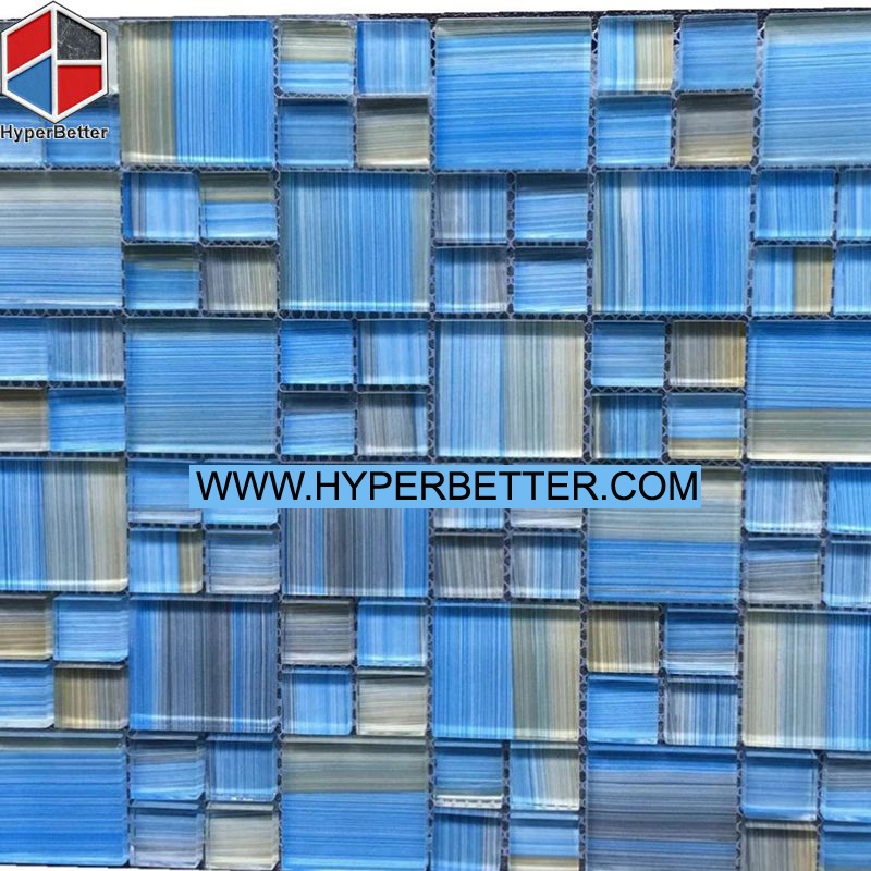 Blue wooden veins glass mosaic