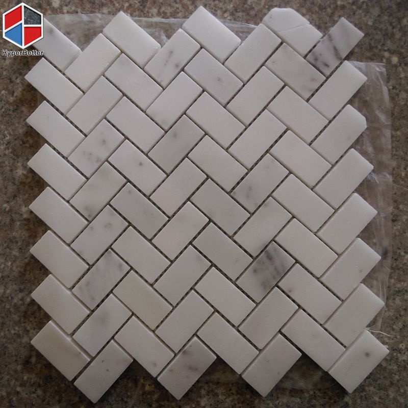 Herringbone carrara white marble mosaic