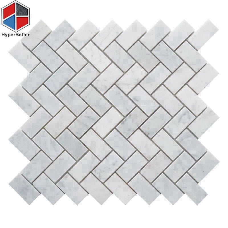 Herringbone carrara white marble mosaic (1)