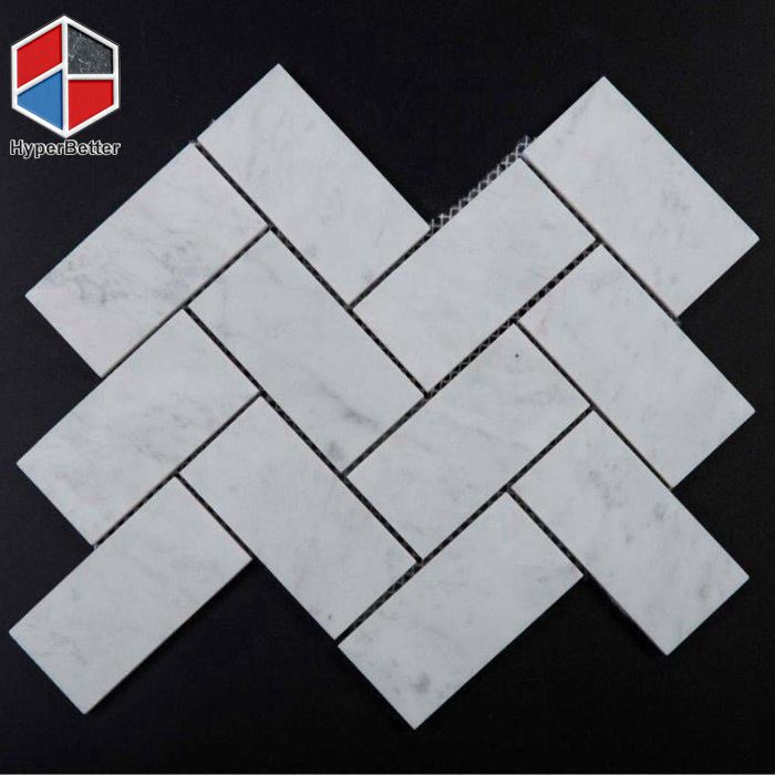 Herringbone carrara white marble mosaic (2)