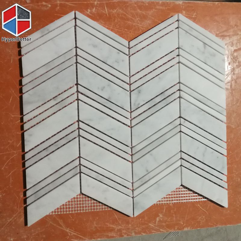 Herringbone white marble mosaic (1)