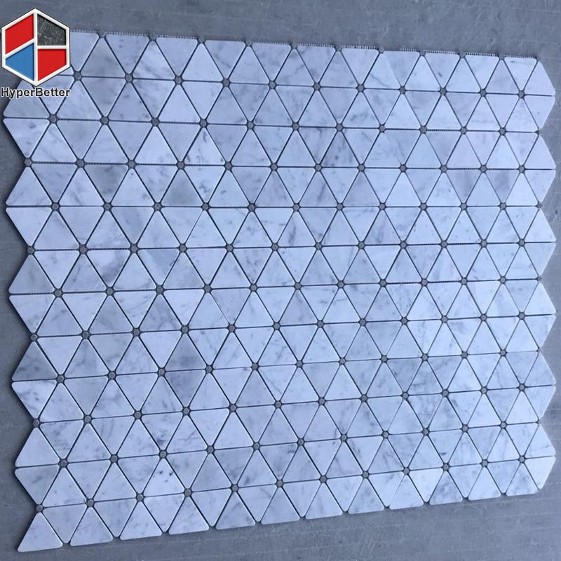 Triangle shaped white marble mosaic tiles