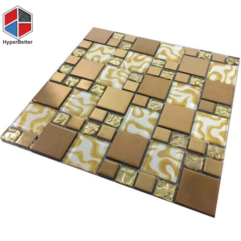Yellow foil mix glass mosaic