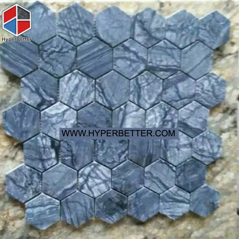 hexagonal Antique wood marble mosaic