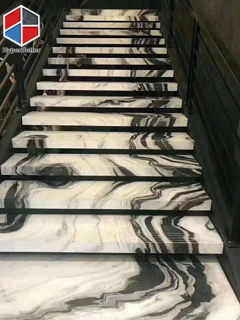 Panda white marble stair treads