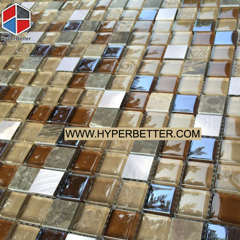 Golden marble mixed glass mosaic