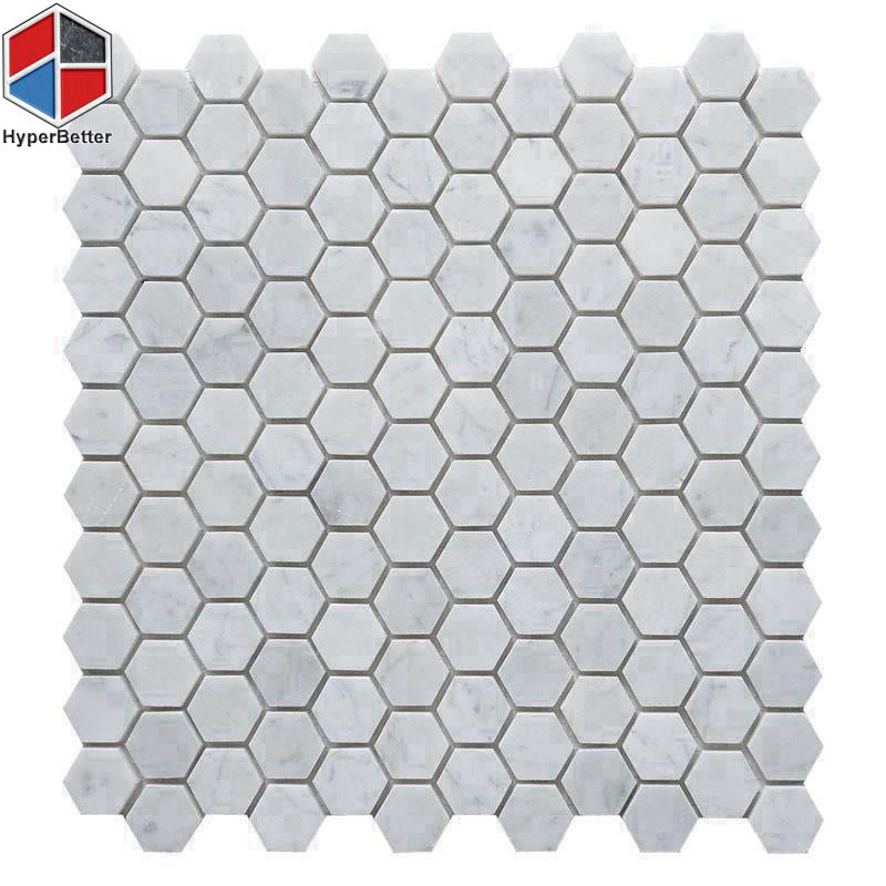 Hexagon carrara white marble mosaic (1)