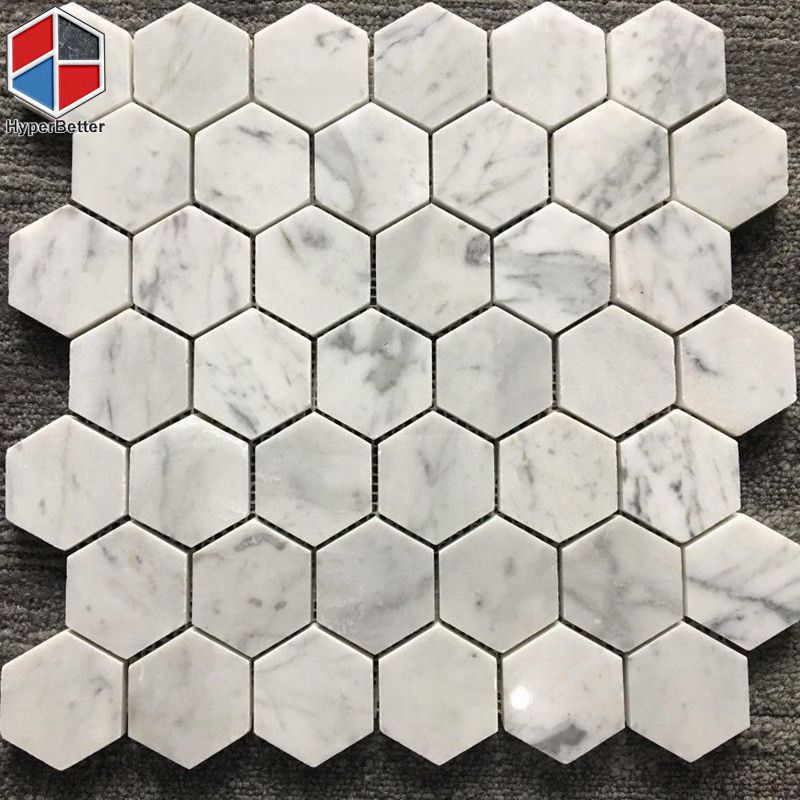 Hexagon carrara white marble mosaic (3)