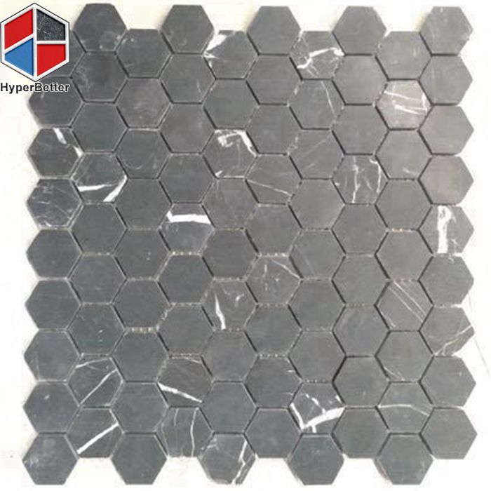 Polygon Black Marquina Marble Mosaic Stone Tile