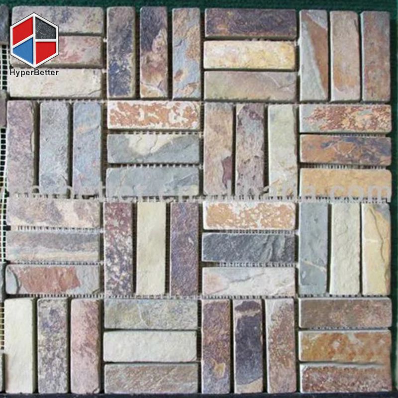 Strip mixed color slate mosaic