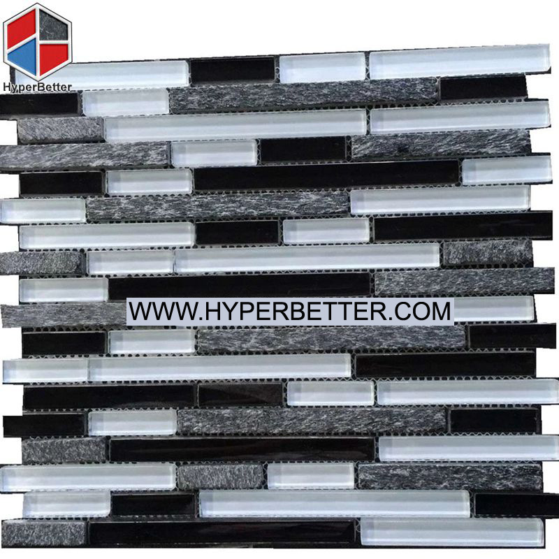 black marble with white glass mosaic