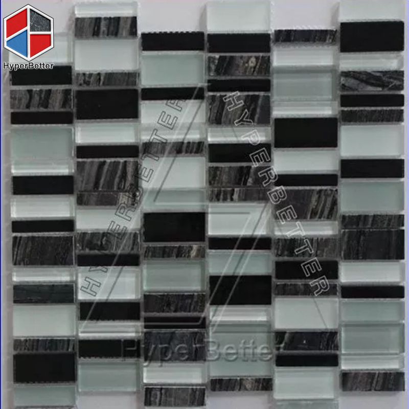 white glass with black marble mosaic